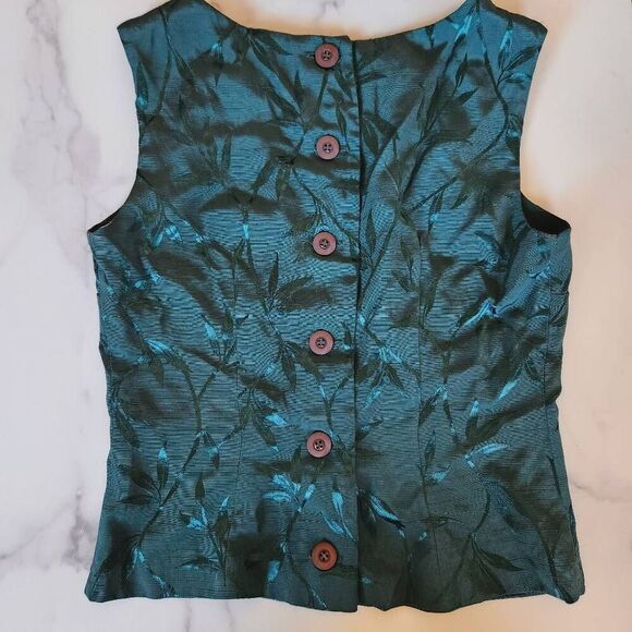 Maurice's '90s women's small emerald green back button-up leaf foliage blouse - Picture 5 of 5